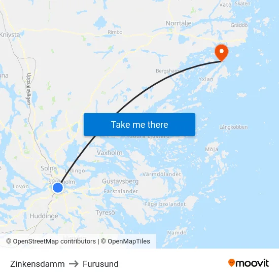 Zinkensdamm to Furusund map