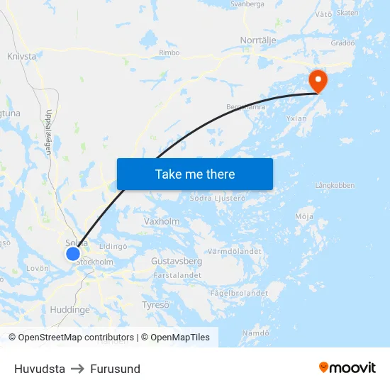 Huvudsta to Furusund map