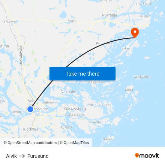Alvik to Furusund map