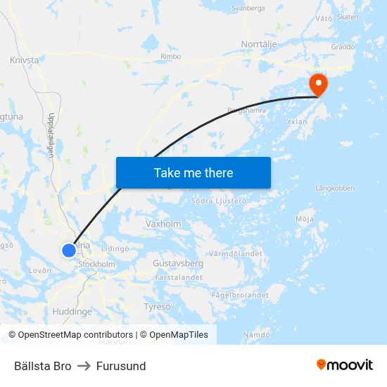 Bällsta Bro to Furusund map