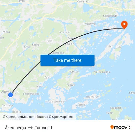 Åkersberga to Furusund map