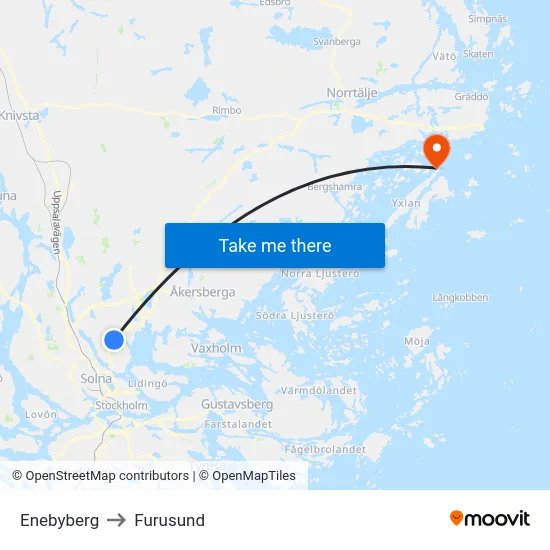 Enebyberg to Furusund map