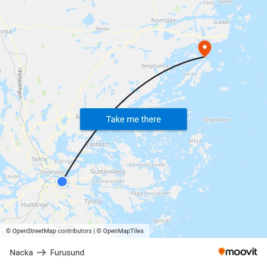 Nacka to Furusund map