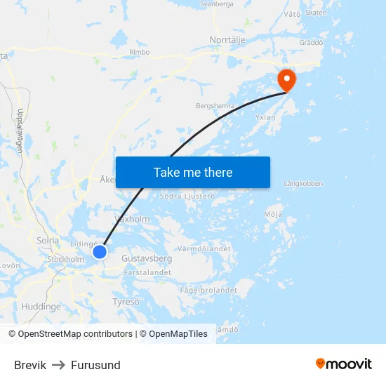 Brevik to Furusund map