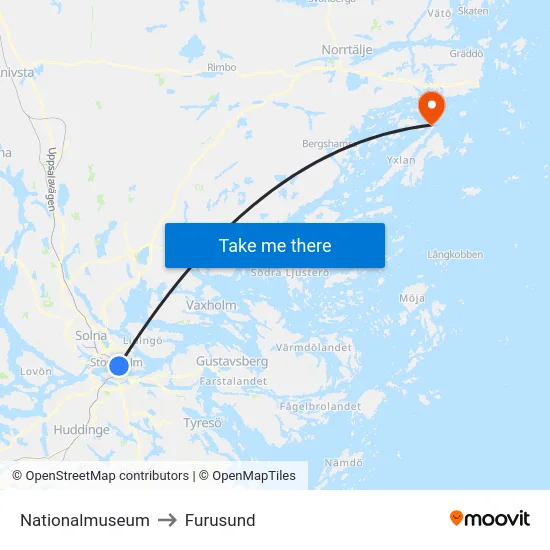 Nationalmuseum to Furusund map