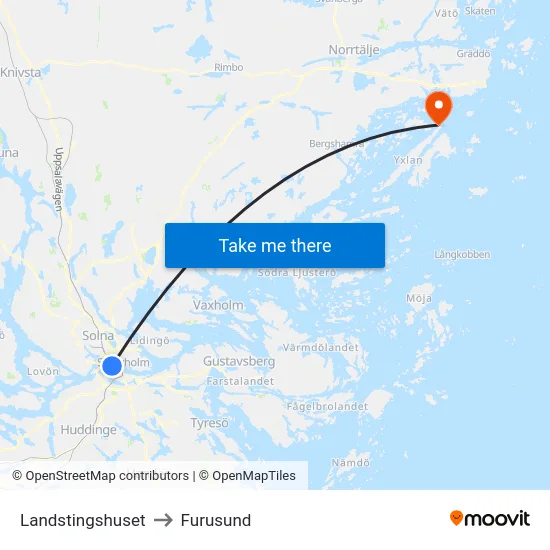 Landstingshuset to Furusund map