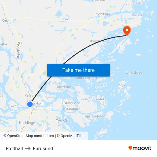 Fredhäll to Furusund map