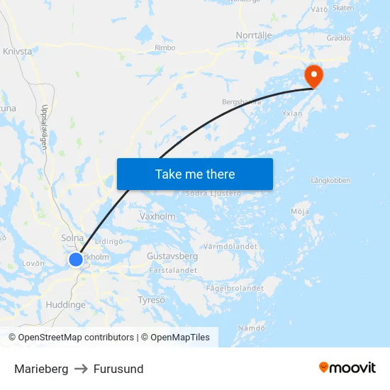Marieberg to Furusund map
