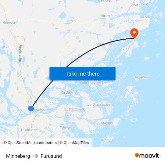 Minneberg to Furusund map