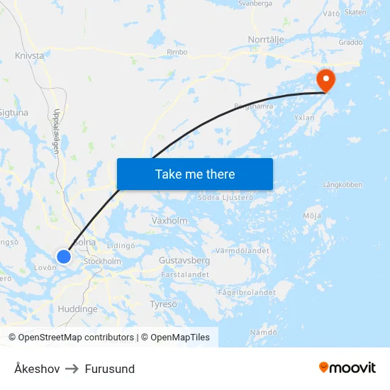 Åkeshov to Furusund map