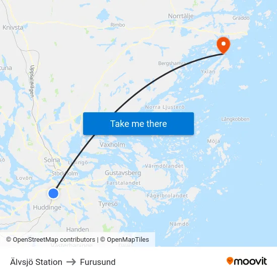 Älvsjö Station to Furusund map