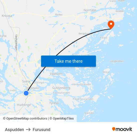 Aspudden to Furusund map
