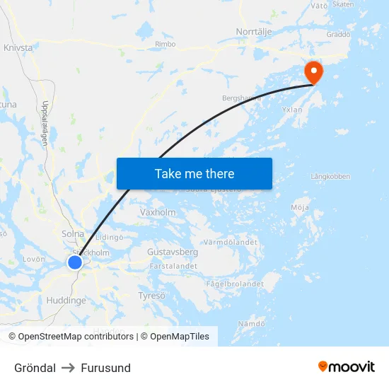 Gröndal to Furusund map