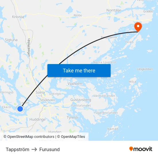 Tappström to Furusund map