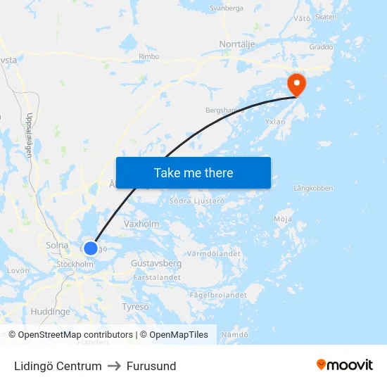 Lidingö Centrum to Furusund map