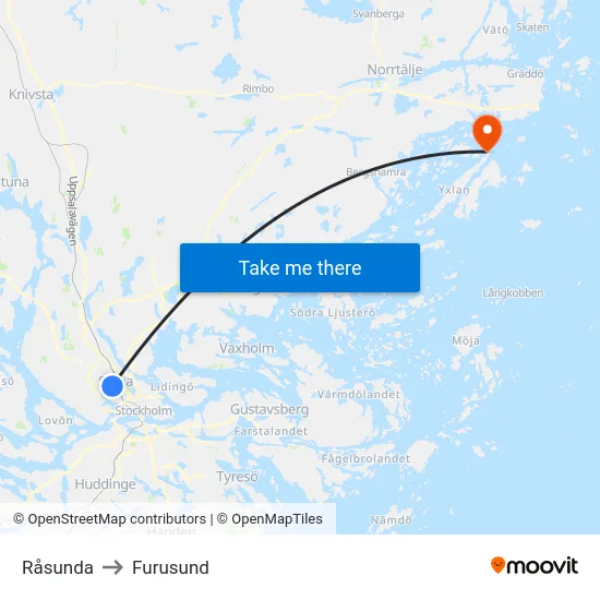 Råsunda to Furusund map