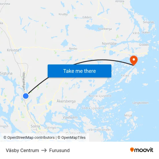 Väsby Centrum to Furusund map