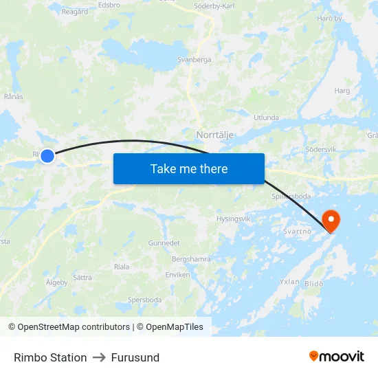 Rimbo Station to Furusund map