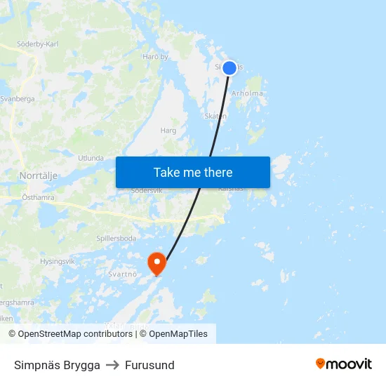 Simpnäs Brygga to Furusund map
