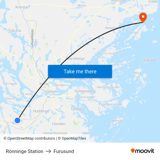 Rönninge Station to Furusund map