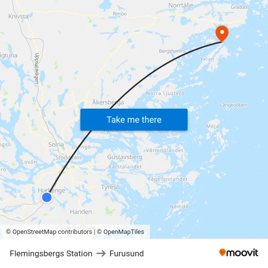 Flemingsbergs Station to Furusund map