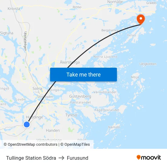 Tullinge Station Södra to Furusund map