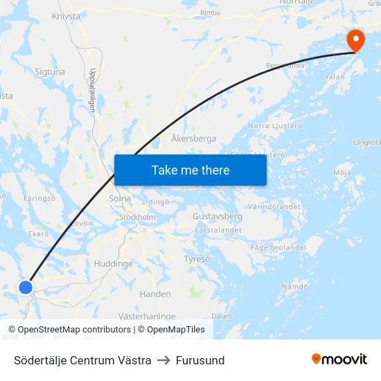 Södertälje Centrum Västra to Furusund map