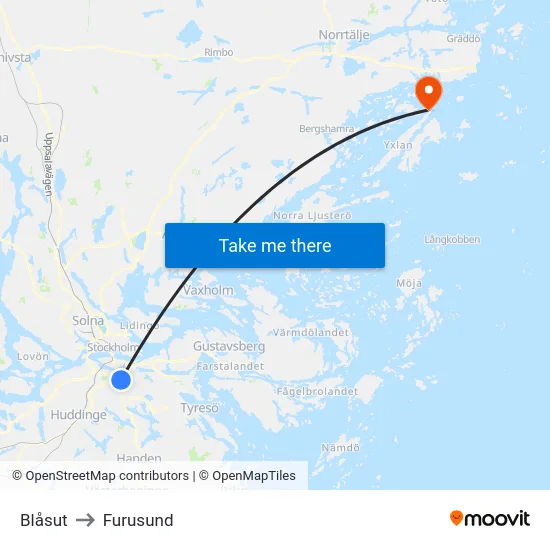Blåsut to Furusund map