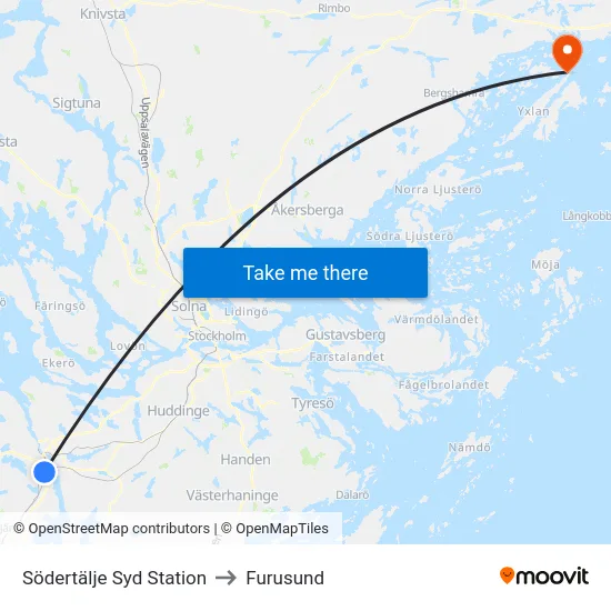 Södertälje Syd Station to Furusund map