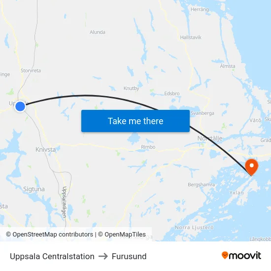Uppsala Centralstation to Furusund map