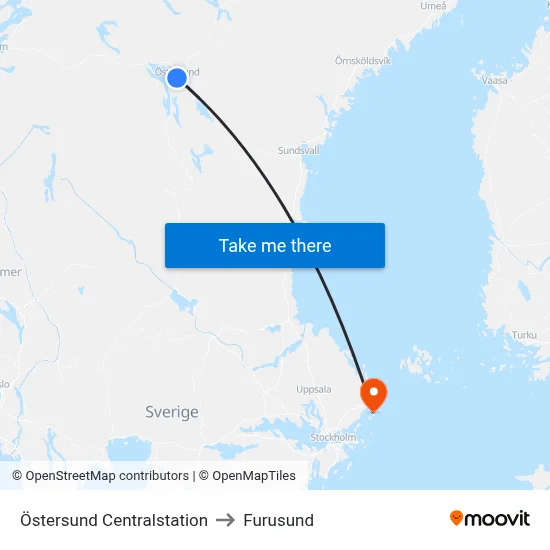 Östersund Centralstation to Furusund map