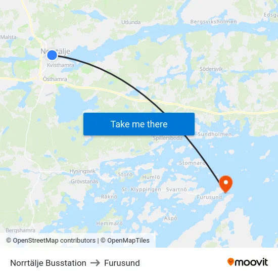 Norrtälje Busstation to Furusund map