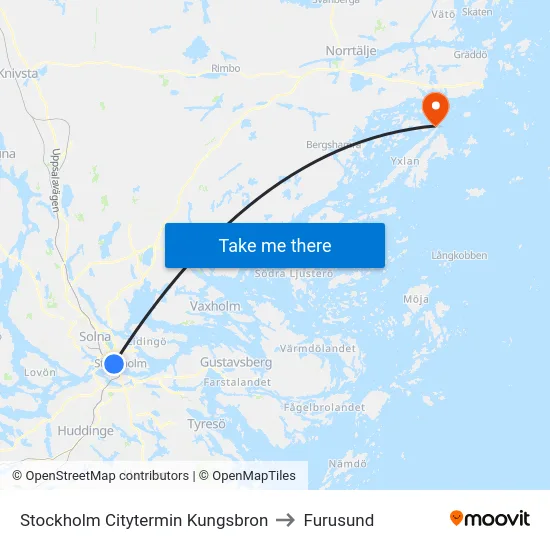 Stockholm Citytermin Kungsbron to Furusund map