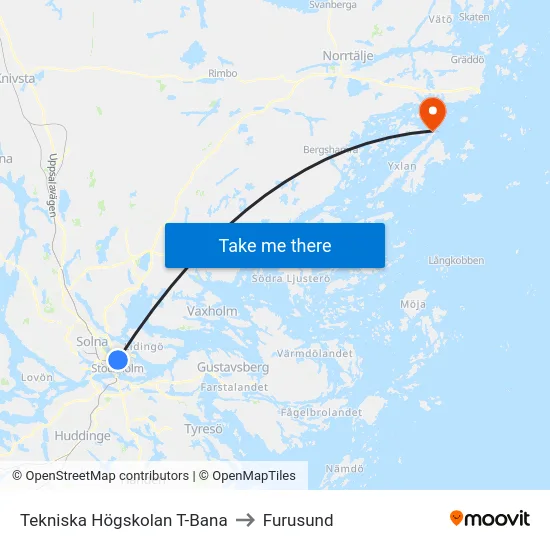 Tekniska Högskolan T-Bana to Furusund map
