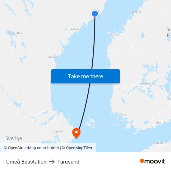 Umeå Busstation to Furusund map