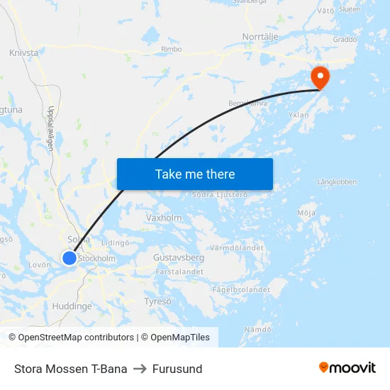 Stora Mossen T-Bana to Furusund map