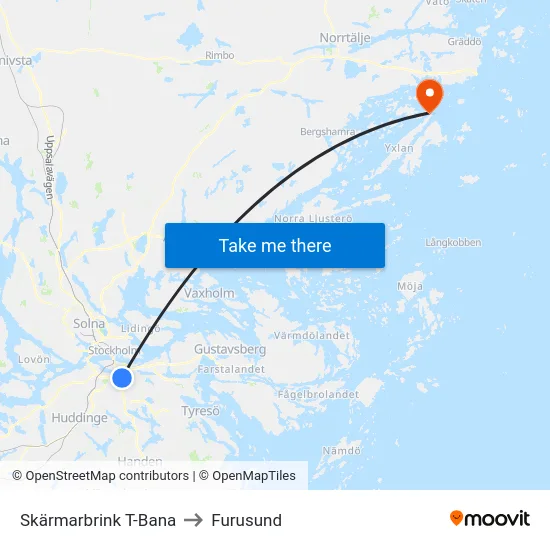 Skärmarbrink T-Bana to Furusund map