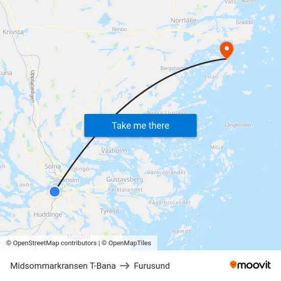 Midsommarkransen T-Bana to Furusund map