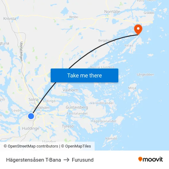 Hägerstensåsen T-Bana to Furusund map