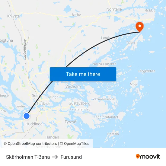 Skärholmen T-Bana to Furusund map