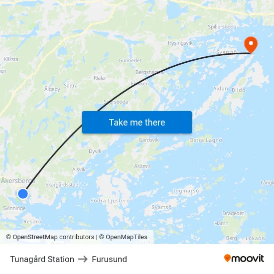 Tunagård Station to Furusund map