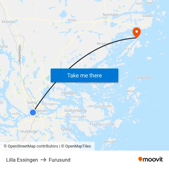 Lilla Essingen to Furusund map