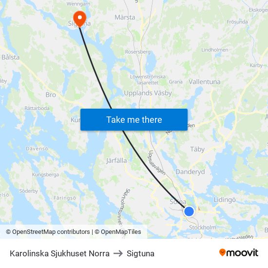 Karolinska Sjukhuset Norra to Sigtuna map