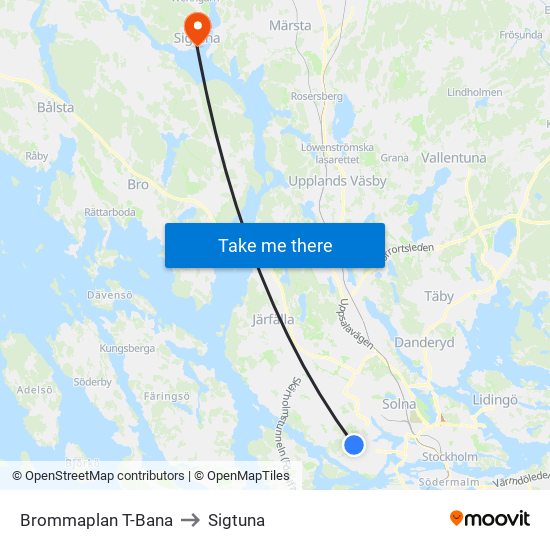 Brommaplan T-Bana to Sigtuna map