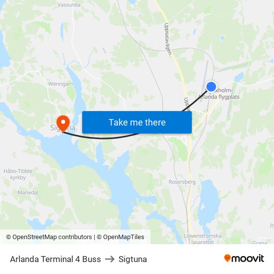 Arlanda Terminal 4 Buss to Sigtuna map
