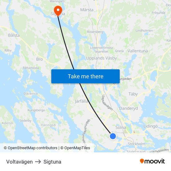 Voltavägen to Sigtuna map