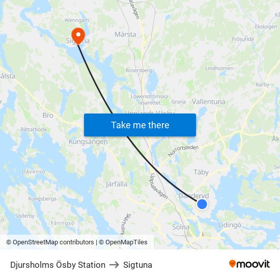 Djursholms Ösby Station to Sigtuna map