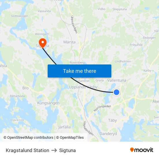 Kragstalund Station to Sigtuna map