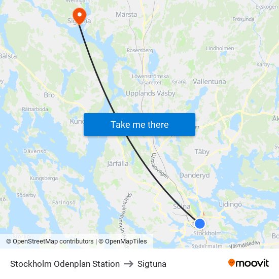 Stockholm Odenplan Station to Sigtuna map