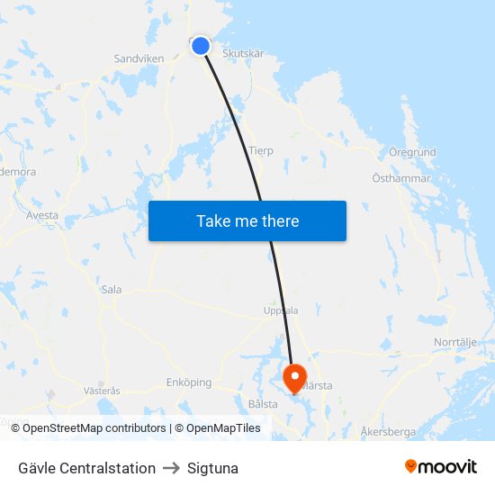 Gävle Centralstation to Sigtuna map